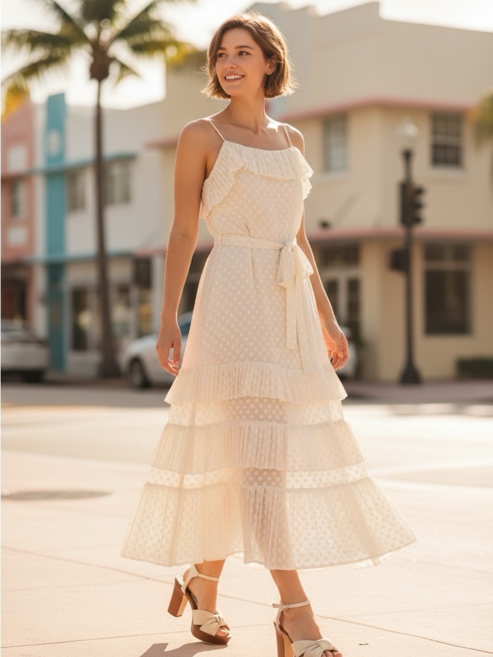 Zimmermann  polka dots played PLISSE SLIP Dress in pearl size 0